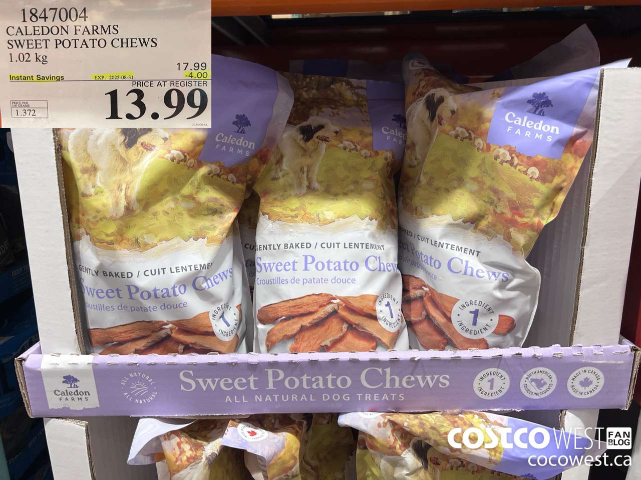 1847004 CALEDON FARMS SWEET POTATO CHEWS 1.02KG ($4.00 INSTANT SAVINGS EXPIRES ON 2025-08-31) $13.99