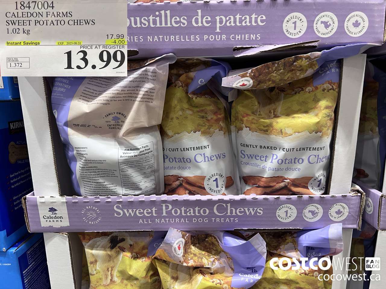 1847004 CALEDON FARMS SWEET POTATO CHEWS 1.02KG ($4.00 INSTANT SAVINGS EXPIRES ON 2025-08-31) $13.99