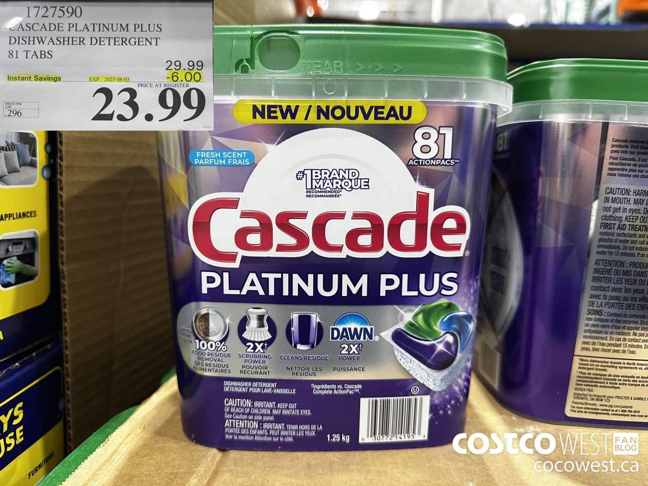 1727590 CASCADE PLATINUM PLUS DISHWASHER DETERGENT 81 TABS ($6.00 INSTANT SAVINGS EXPIRES ON 2025-08-03) $23.99