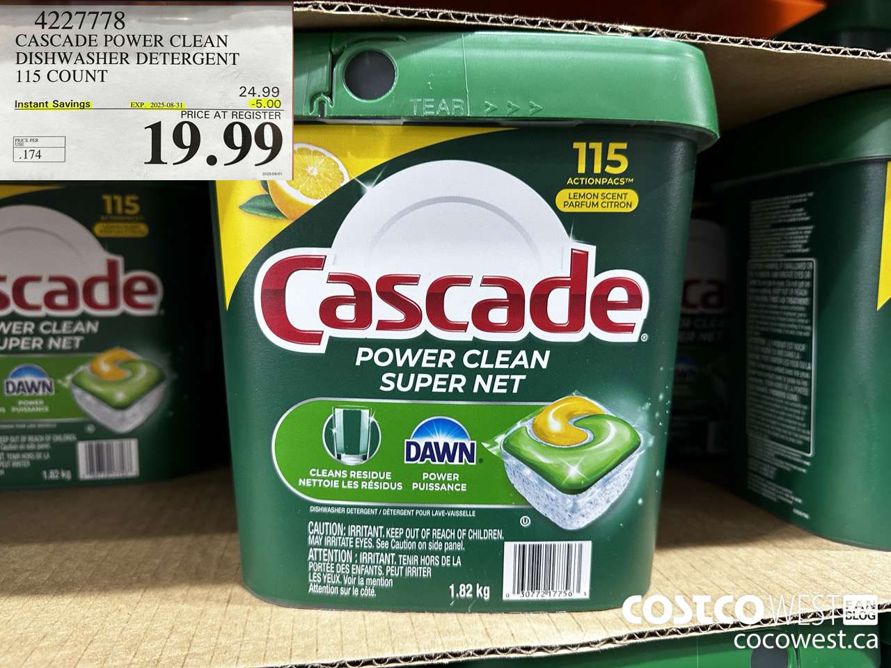 4227778 CASCADE POWER CLEAN DISHWASHER DETERGENT 115 COUNT ($5.00 INSTANT SAVINGS EXPIRES ON 2025-08-31) $19.99