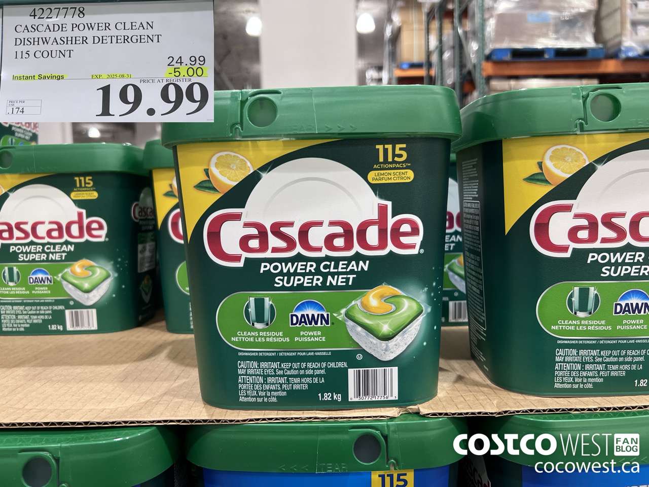4227778 CASCADE POWER CLEAN DISHWASHER DETERGENT 115 COUNT ($5.00 INSTANT SAVINGS EXPIRES ON 2025-08-31) $19.99