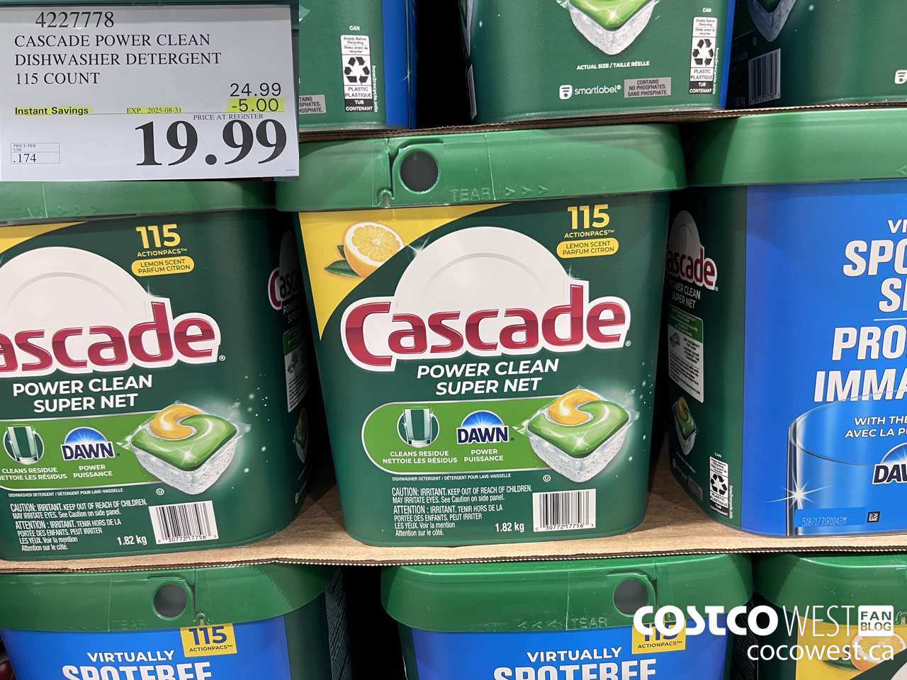 4227778 CASCADE POWER CLEAN DISHWASHER DETERGENT 115 COUNT ($5.00 INSTANT SAVINGS EXPIRES ON 2025-08-31) $19.99