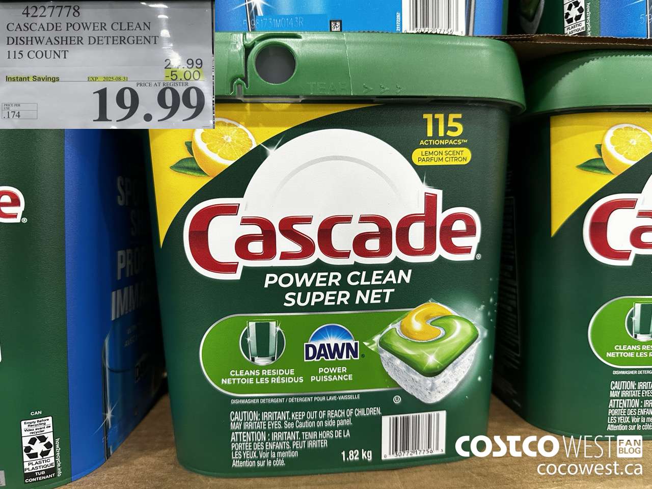 4227778 CASCADE POWER CLEAN DISHWASHER DETERGENT 115 COUNT ($5.00 INSTANT SAVINGS EXPIRES ON 2025-08-31) $19.99