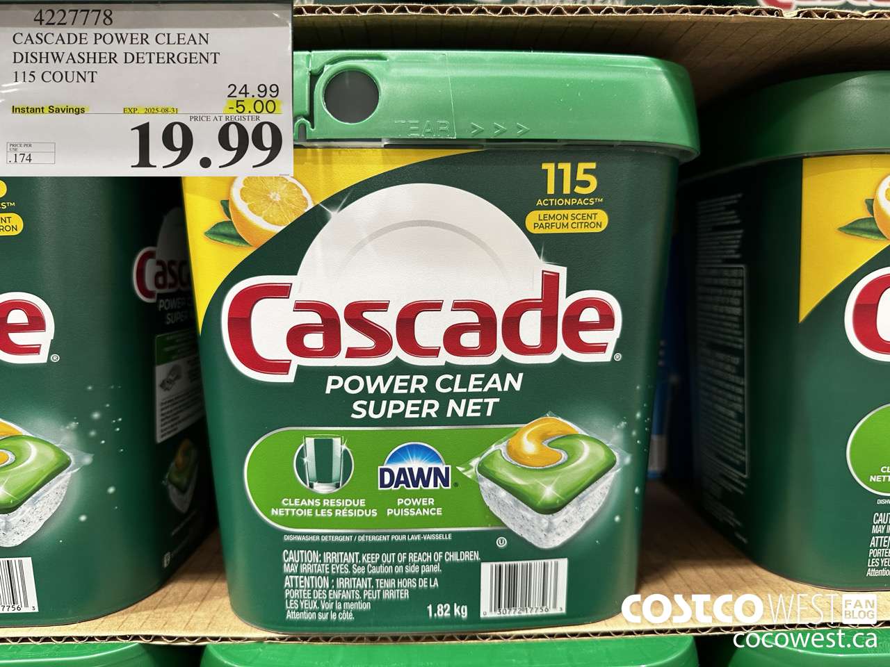 4227778 CASCADE POWER CLEAN DISHWASHER DETERGENT 115 COUNT ($5.00 INSTANT SAVINGS EXPIRES ON 2025-08-31) $19.99