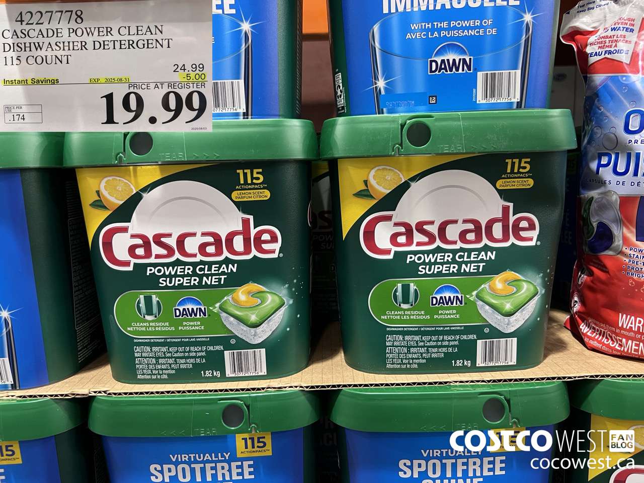 4227778 CASCADE POWER CLEAN DISHWASHER DETERGENT 115 COUNT ($5.00 INSTANT SAVINGS EXPIRES ON 2025-08-31) $19.99