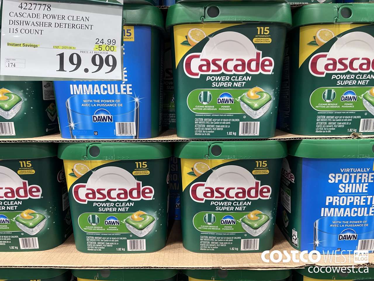 4227778 CASCADE POWER CLEAN DISHWASHER DETERGENT 115 COUNT ($5.00 INSTANT SAVINGS EXPIRES ON 2025-08-31) $19.99
