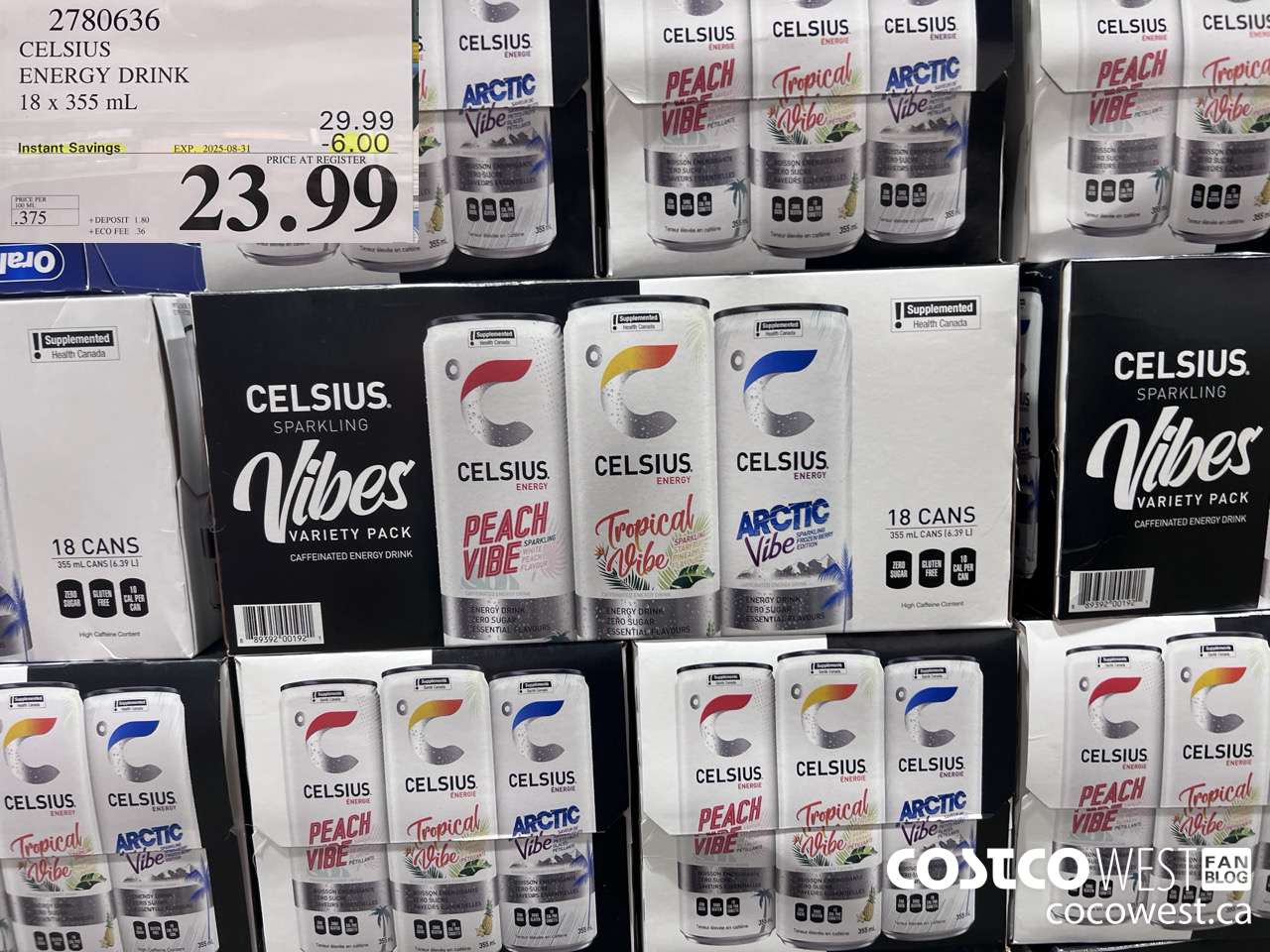2780636 CELSIUS ENERGY DRINK 18 X 355ML ($6.00 INSTANT SAVINGS EXPIRES ON 2025-08-31) $23.99
