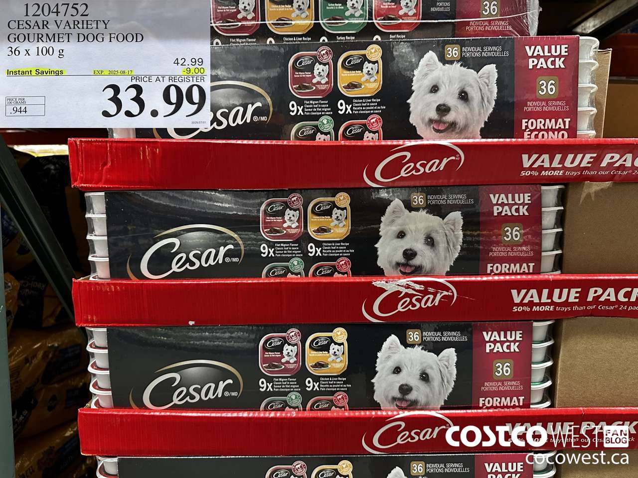 1204752 CESAR VARIETY GOURMET DOG FOOD 36 x 100 g ($9.00 INSTANT SAVINGS EXPIRES ON 2025-08-17) $33.99