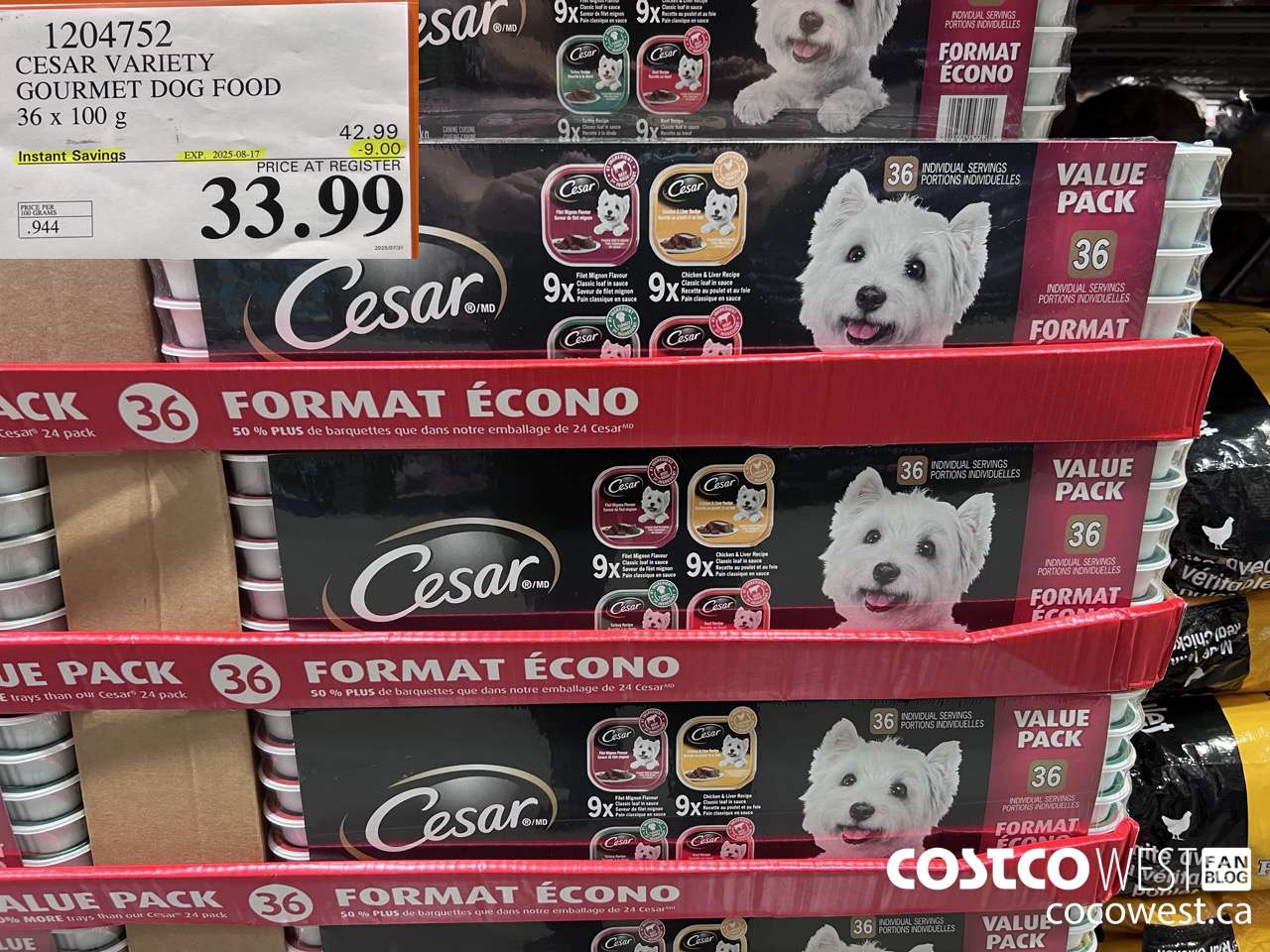 1204752 CESAR VARIETY GOURMET DOG FOOD 36 x 100 g ($9.00 INSTANT SAVINGS EXPIRES ON 2025-08-17) $33.99
