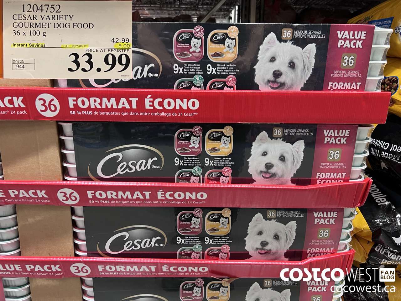 1204752 CESAR VARIETY GOURMET DOG FOOD 36 x 100 g ($9.00 INSTANT SAVINGS EXPIRES ON 2025-08-17) $33.99