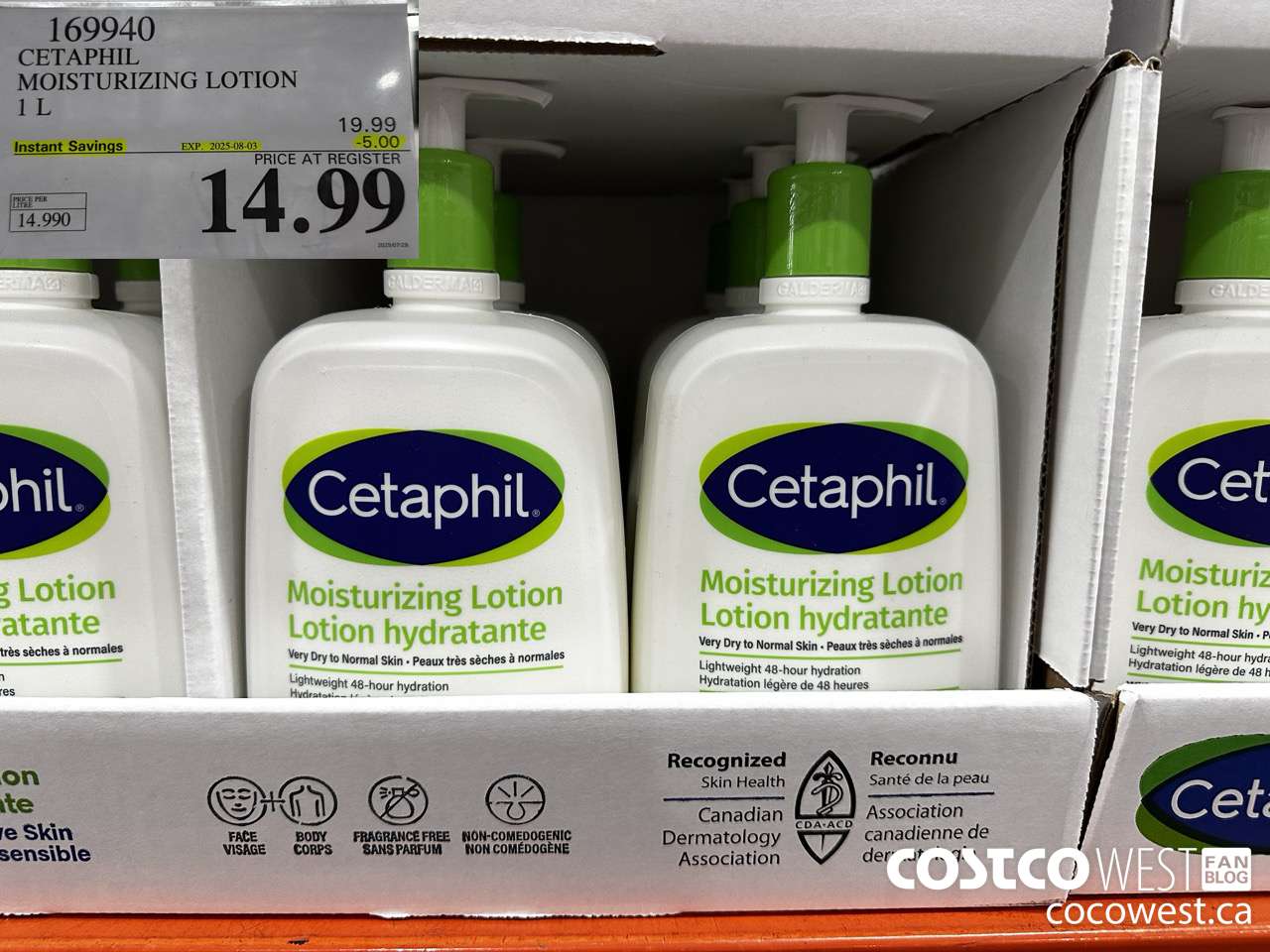 169940 CETAPHIL MOISTURIZING LOTION 1L ($5.00 INSTANT SAVINGS EXPIRES ON 2025-08-03) $14.99