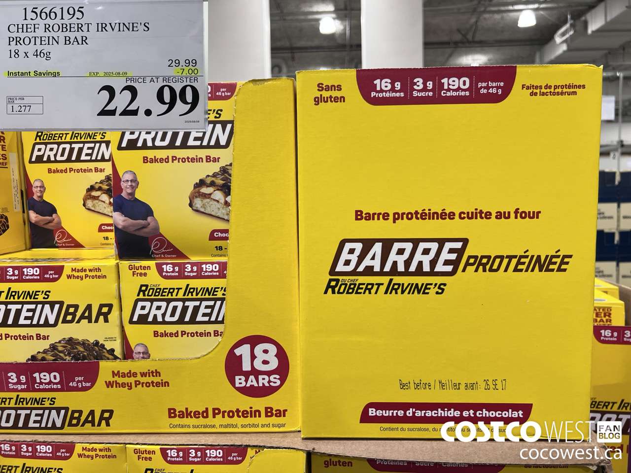 1566195 CHEF ROBERT IRVINE'S PROTEIN BAR 18 X 46G ($7.00 INSTANT SAVINGS EXPIRES ON 2025-08-09) $22.99