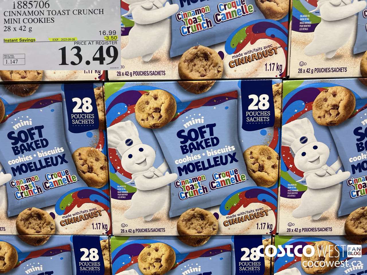 1885706 CINNAMON TOAST CRUNCH MINI COOKIES 28 X 42G ($3.50 INSTANT SAVINGS EXPIRES ON 2025-09-08) $13.49