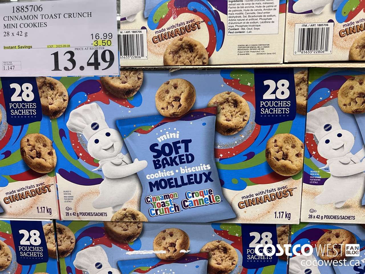 1885706 CINNAMON TOAST CRUNCH MINI COOKIES 28 X 42G ($3.50 INSTANT SAVINGS EXPIRES ON 2025-09-08) $13.49