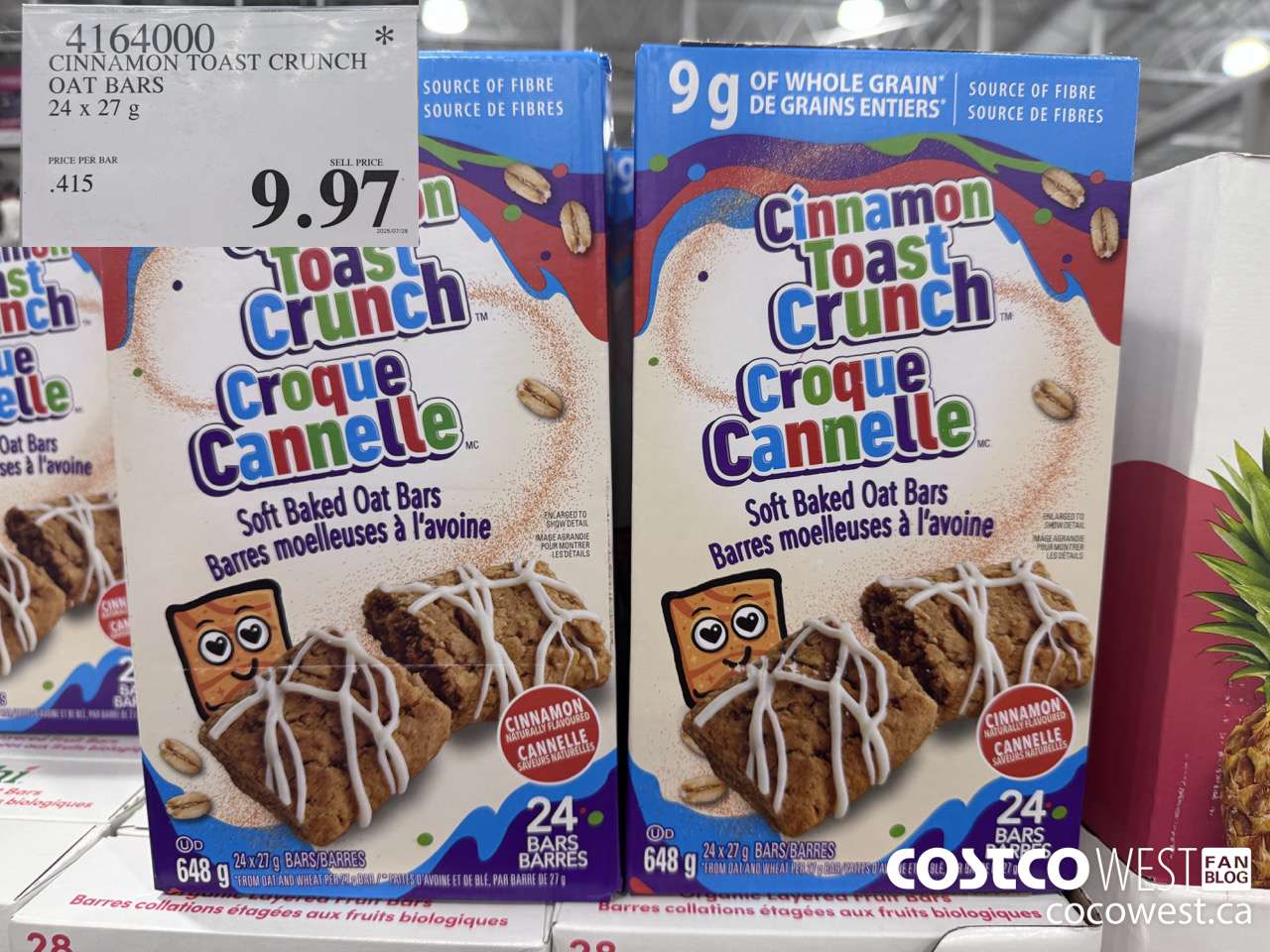 4164000 CINNAMON TOAST CRUNCH OAT BARS 24 X 27G $9.97