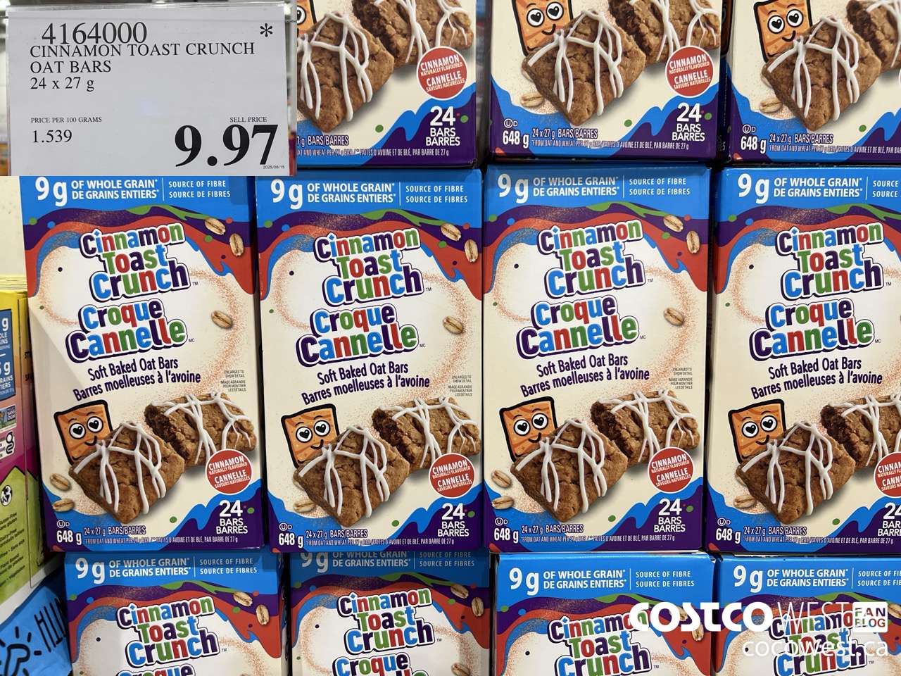 4164000 CINNAMON TOAST CRUNCH OAT BARS 24 X 27G $9.97