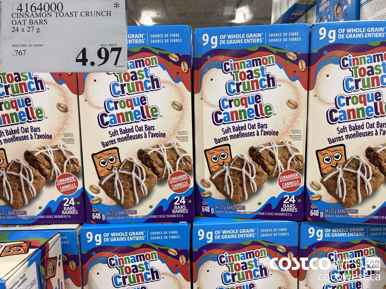 4164000 CINNAMON TOAST CRUNCH OAT BARS 24 X 27G $4.97
