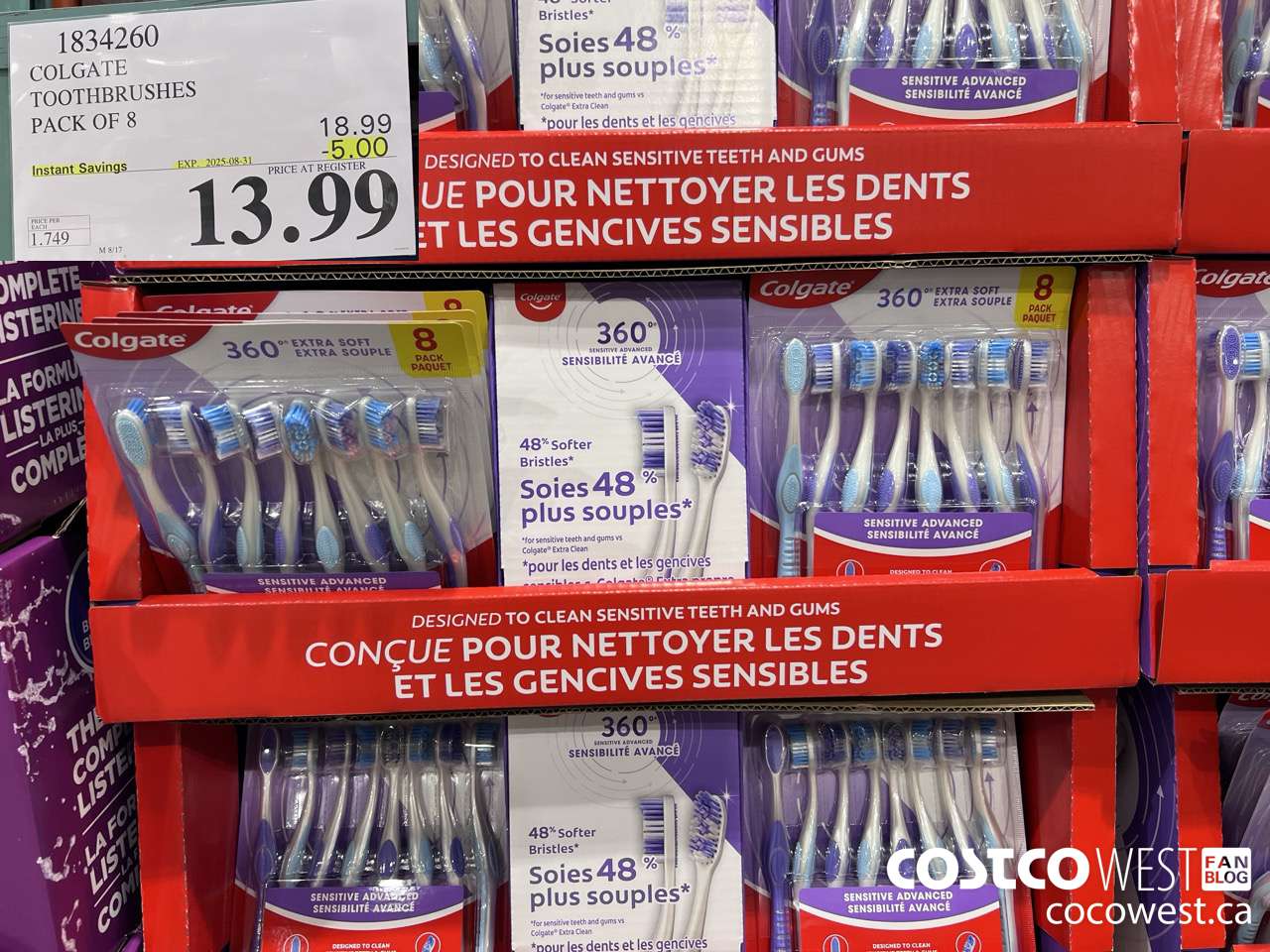 1834260 COLGATE 360 ADVANCED TOOTHBRUSHES PACK OF 8 ($5.00 INSTANT SAVINGS EXPIRES ON 2025-08-31) $13.99
