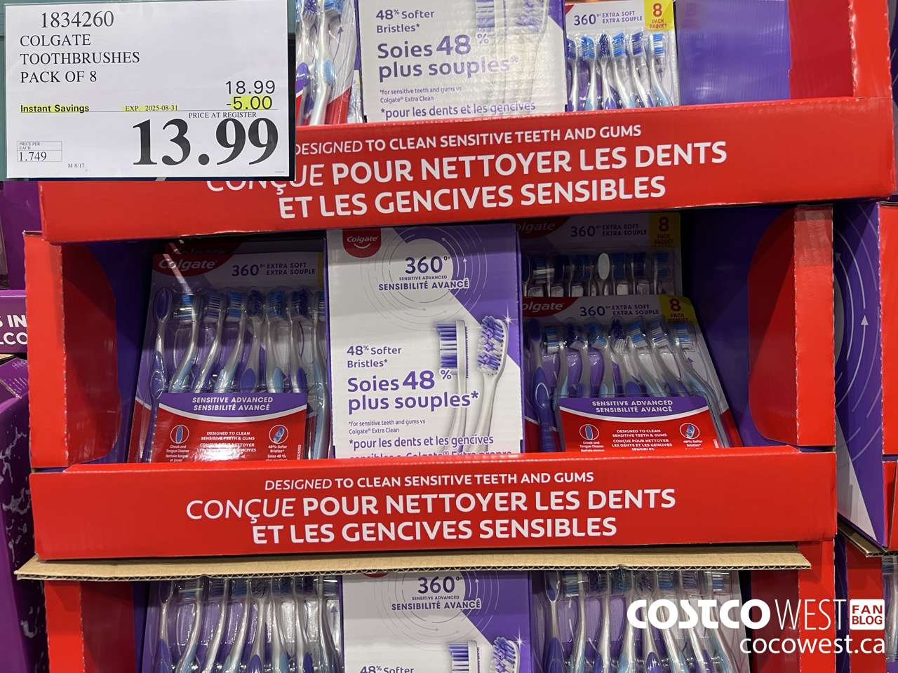 1834260 COLGATE 360 ADVANCED TOOTHBRUSHES PACK OF 8 ($5.00 INSTANT SAVINGS EXPIRES ON 2025-08-31) $13.99