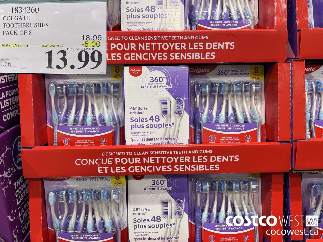 1834260 COLGATE 360 ADVANCED TOOTHBRUSHES PACK OF 8 ($5.00 INSTANT SAVINGS EXPIRES ON 2025-08-31) $13.99