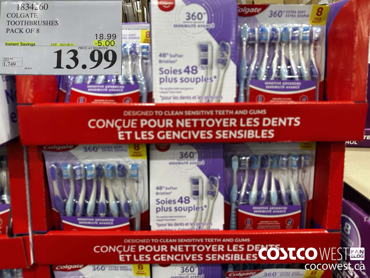 1834260 COLGATE 360 ADVANCED TOOTHBRUSHES PACK OF 8 ($5.00 INSTANT SAVINGS EXPIRES ON 2025-08-31) $13.99