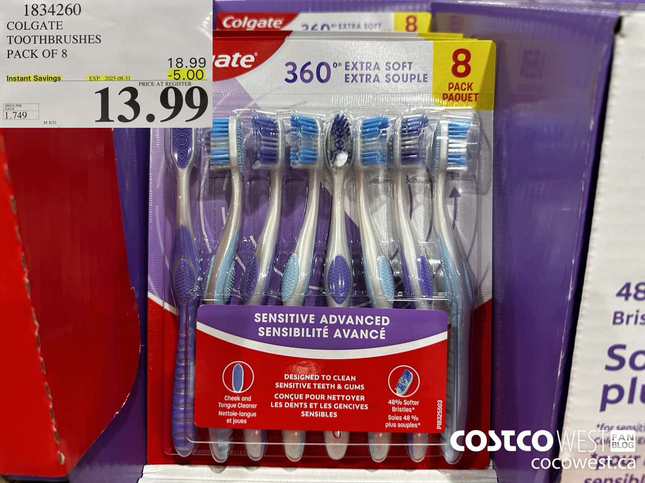 1834260 COLGATE 360 ADVANCED TOOTHBRUSHES PACK OF 8 ($5.00 INSTANT SAVINGS EXPIRES ON 2025-08-31) $13.99