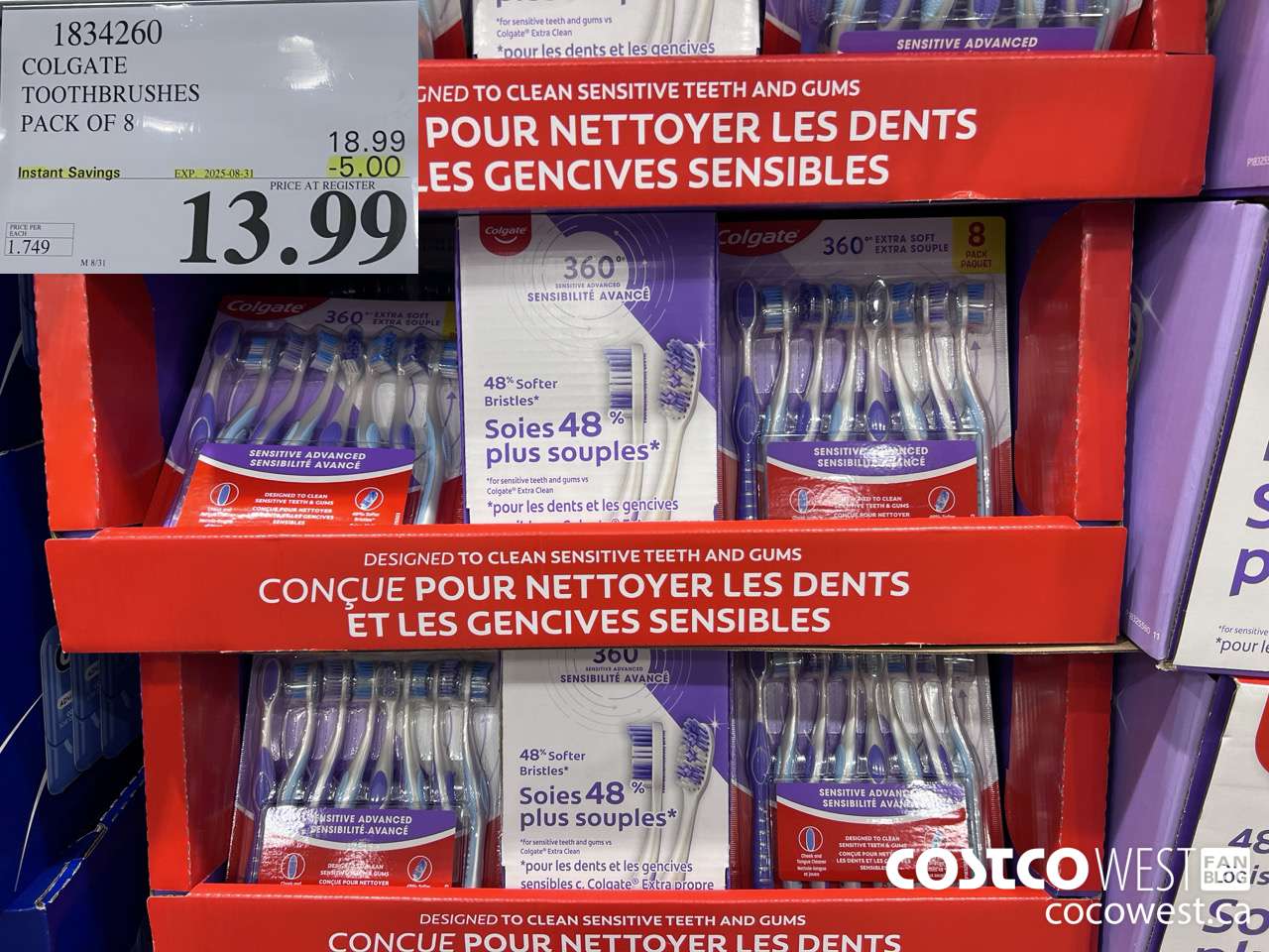 1834260 COLGATE 360 ADVANCED TOOTHBRUSHES PACK OF 8 ($5.00 INSTANT SAVINGS EXPIRES ON 2025-08-31) $13.99