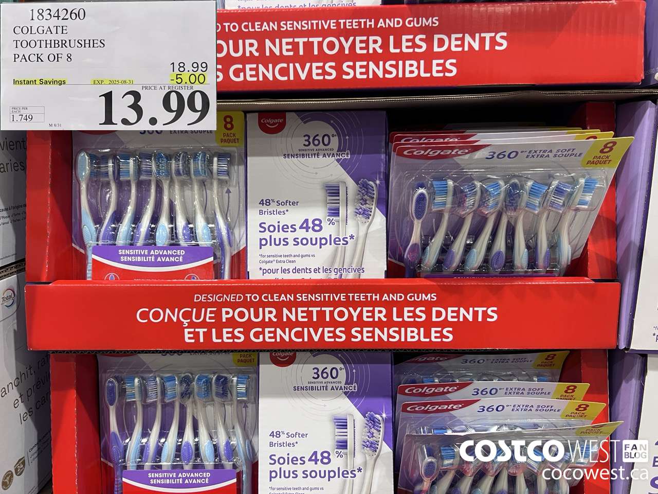 1834260 COLGATE 360 ADVANCED TOOTHBRUSHES PACK OF 8 ($5.00 INSTANT SAVINGS EXPIRES ON 2025-08-31) $13.99