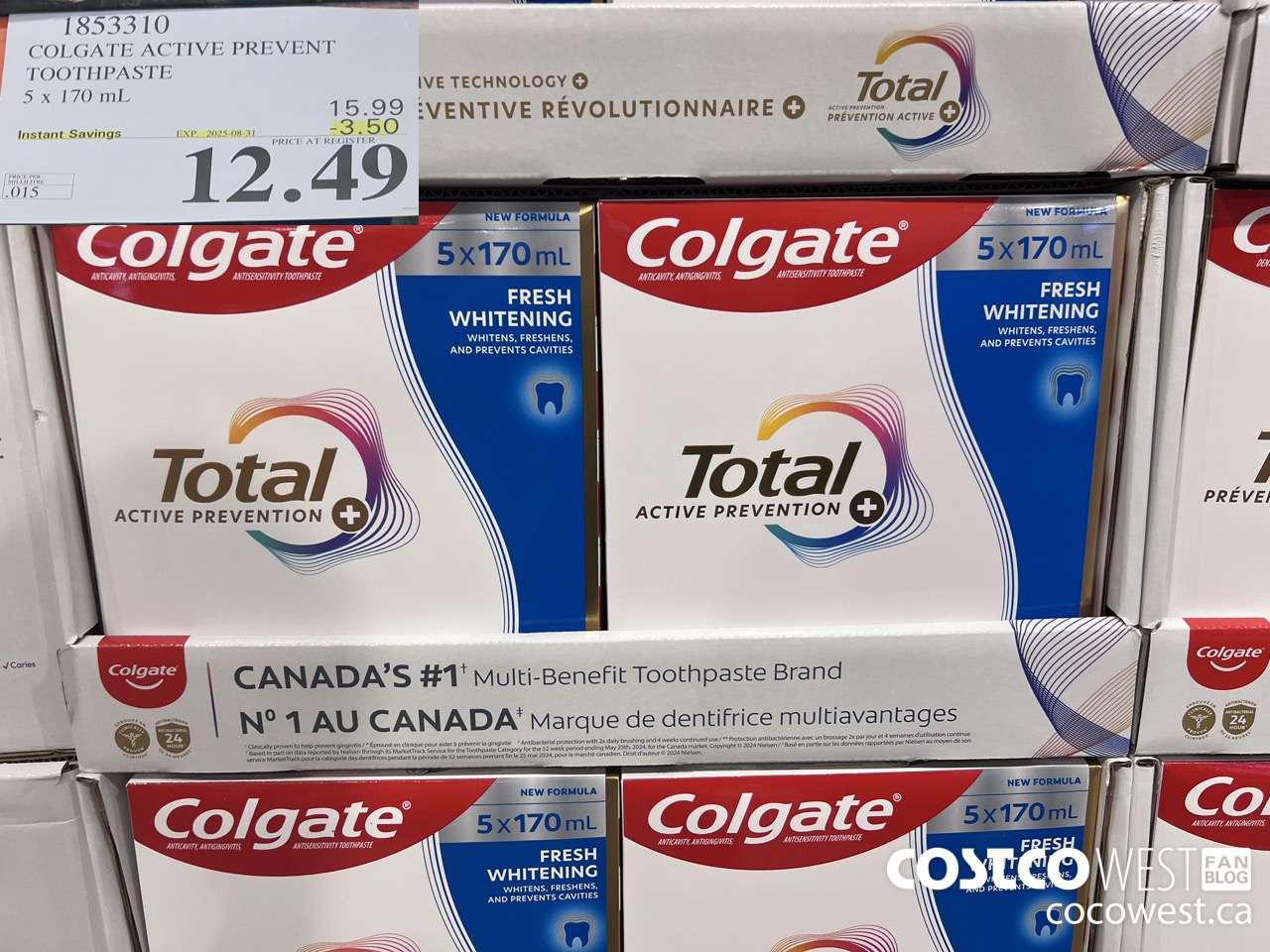 1853310 COLGATE ACTIVE PREVENT TOOTHPASTE 5 X 170ML ($3.50 INSTANT SAVINGS EXPIRES ON 2025-08-31) $12.49