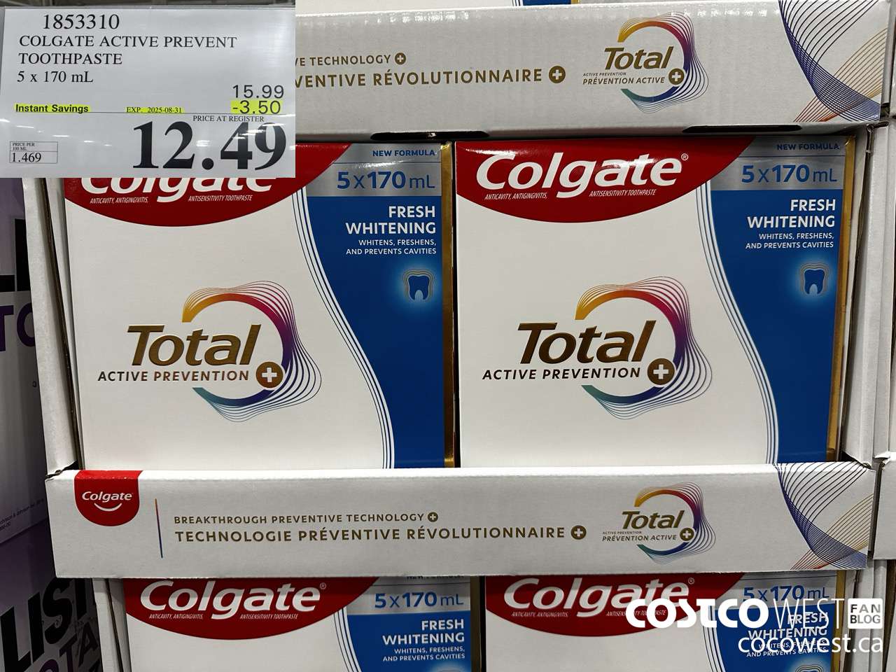 1853310 COLGATE ACTIVE PREVENT TOOTHPASTE 5 X 170ML ($3.50 INSTANT SAVINGS EXPIRES ON 2025-08-31) $12.49