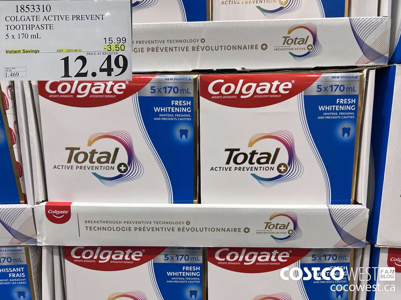 1853310 COLGATE ACTIVE PREVENT TOOTHPASTE 5 X 170ML ($3.50 INSTANT SAVINGS EXPIRES ON 2025-08-31) $12.49