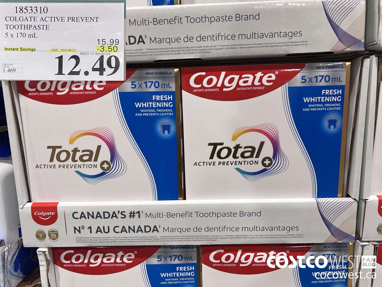 1853310 COLGATE ACTIVE PREVENT TOOTHPASTE 5 X 170ML ($3.50 INSTANT SAVINGS EXPIRES ON 2025-08-31) $12.49