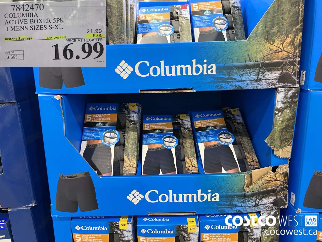 7842470 COLUMBIA ACTIVE BOXERS 5PK MENS SIZES S-XL ($5.00 INSTANT SAVINGS EXPIRES ON 2025-08-17) $16.99