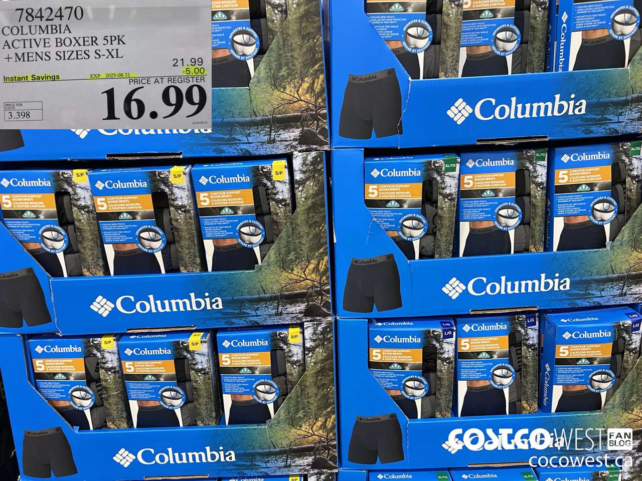 7842470 COLUMBIA ACTIVE BOXERS 5PK MENS SIZES S-XL ($5.00 INSTANT SAVINGS EXPIRES ON 2025-08-31) $16.99
