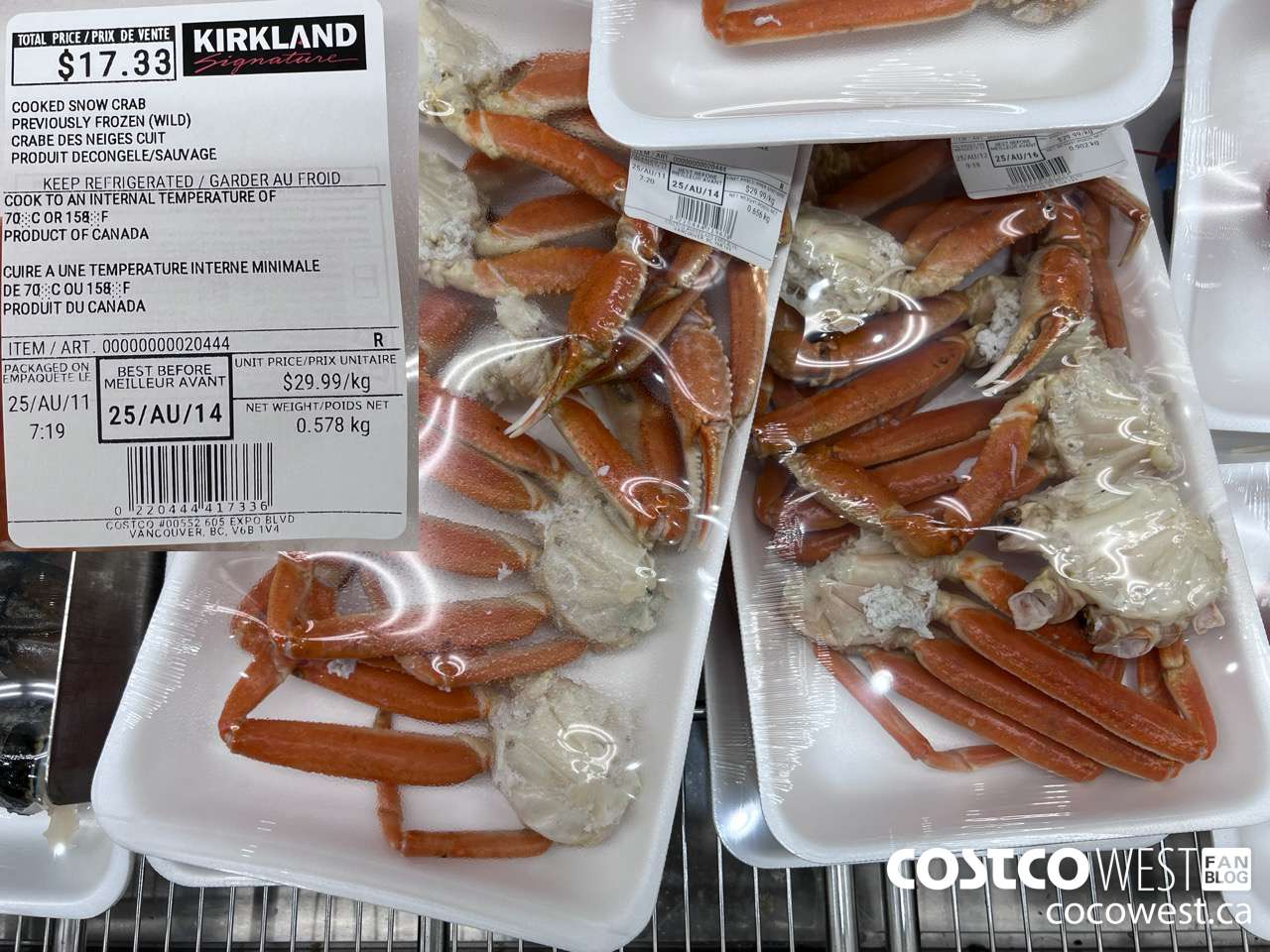 20444 COOKED SNOW CRAB PREVIOUSLY FROZEN (WILD) $29.99