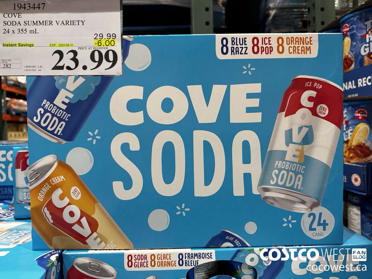 1943447 COVE SODA SUMMER VARIETY 24 X 355ML ($6.00 INSTANT SAVINGS EXPIRES ON 2025-08-31) $23.99