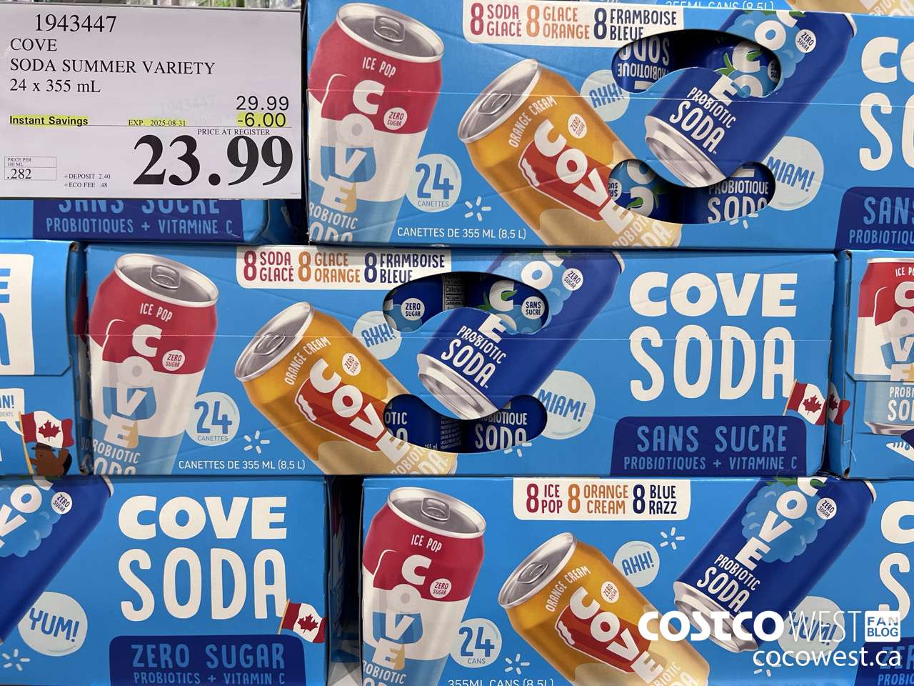 1943447 COVE SODA SUMMER VARIETY 24 X 355ML ($6.00 INSTANT SAVINGS EXPIRES ON 2025-08-31) $23.99