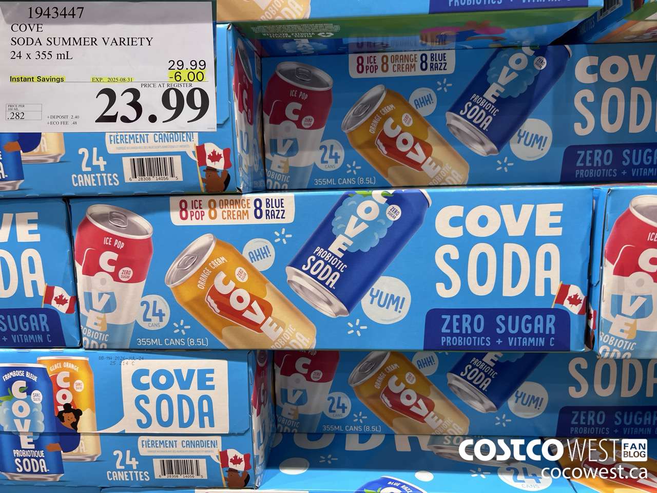 1943447 COVE SODA SUMMER VARIETY 24 X 355ML ($6.00 INSTANT SAVINGS EXPIRES ON 2025-08-31) $23.99