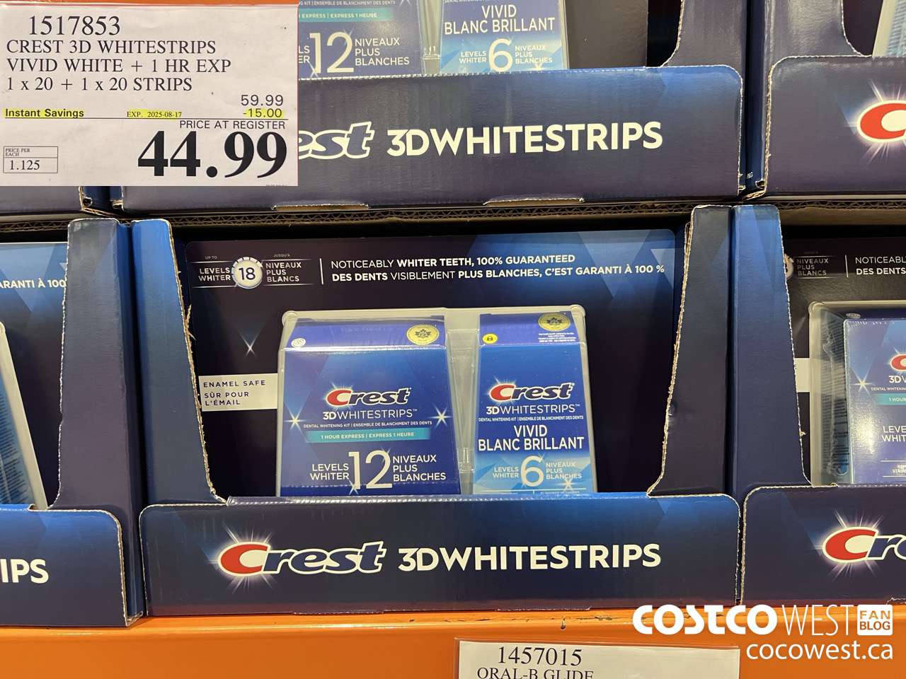 1517853 CREST 3D WHITESTRIPS VIVID WHITE + 1 HR EXP 1 x 20 + 1 x 20 STRIPS ($15.00 INSTANT SAVINGS EXPIRES ON 2025-08-17) $44.99