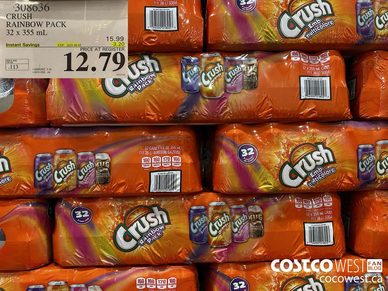 308636 CRUSH RAINBOW PACK 32 X 355 ML ($3.20 INSTANT SAVINGS EXPIRES ON 2025-08-03) $12.79