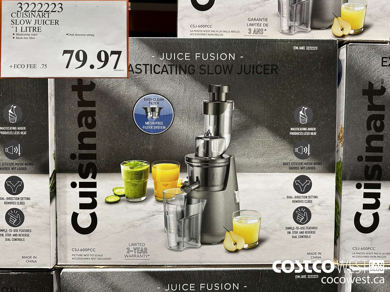 3222223 CUISINART SLOW JUICER 1 LITRE $79.97