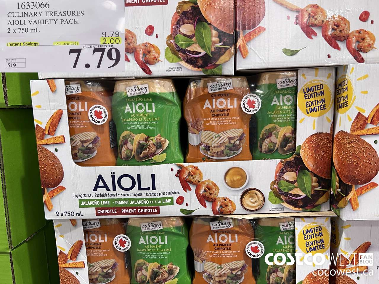 1633066 CULINARY TREASURES AIOLI SAUCE VARIETY PK 2 X 750ML ($2.00 INSTANT SAVINGS EXPIRES ON 2025-08-31) $7.99