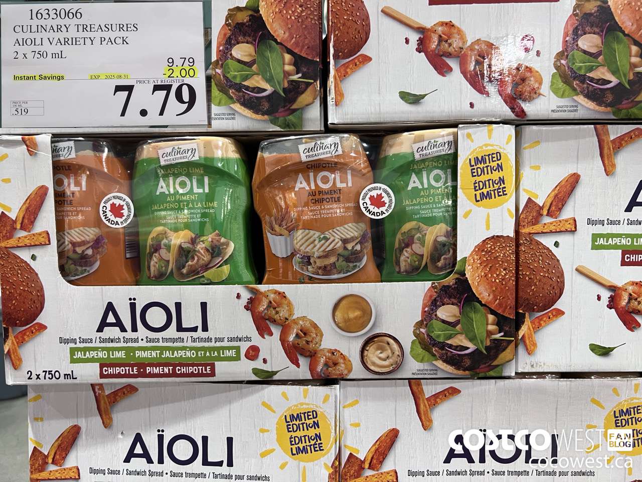 1633066 CULINARY TREASURES AIOLI SAUCE VARIETY PK 2 X 750ML ($2.00 INSTANT SAVINGS EXPIRES ON 2025-08-31) $7.99