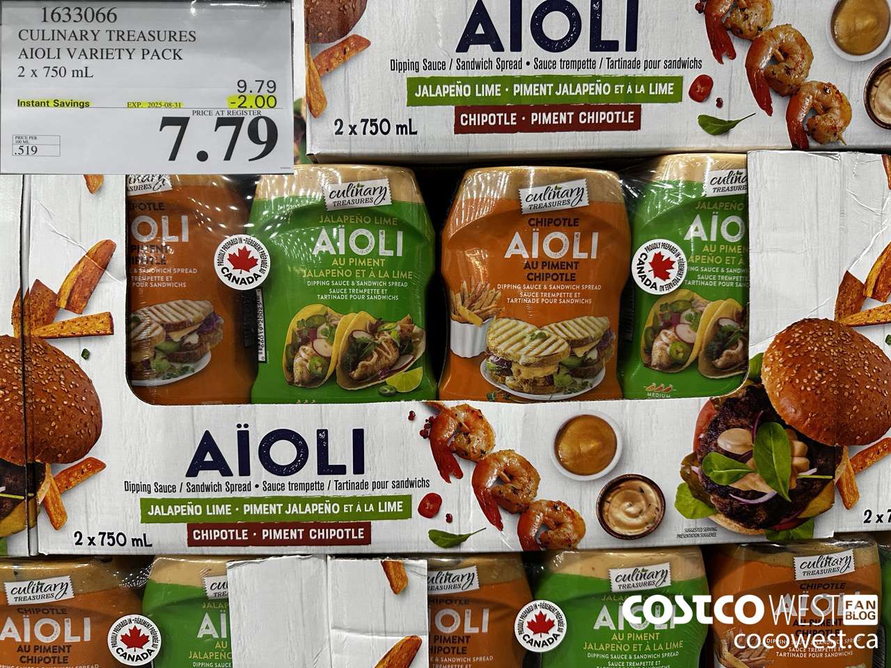 1633066 CULINARY TREASURES AIOLI SAUCE VARIETY PK 2 X 750ML ($2.00 INSTANT SAVINGS EXPIRES ON 2025-08-31) $7.79