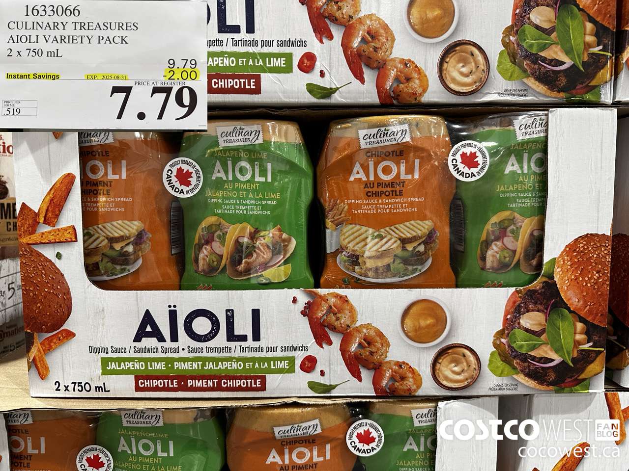 1633066 CULINARY TREASURES AIOLI SAUCE VARIETY PK 2 X 750ML ($2.00 INSTANT SAVINGS EXPIRES ON 2025-08-31) $7.79