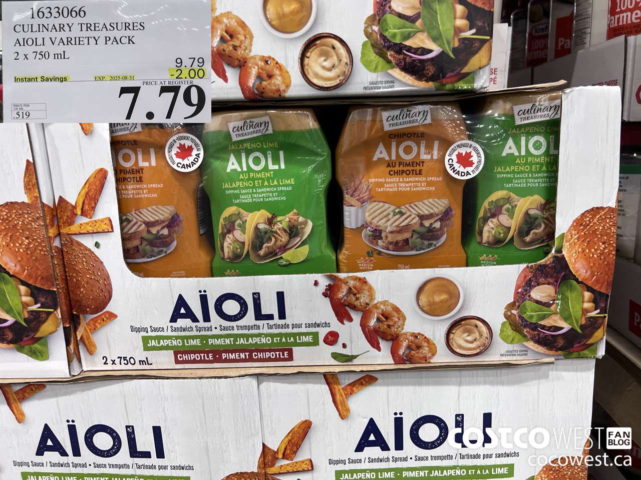 1633066 CULINARY TREASURES AIOLI SAUCE VARIETY PK 2 X 750ML ($2.00 INSTANT SAVINGS EXPIRES ON 2025-08-31) $7.79