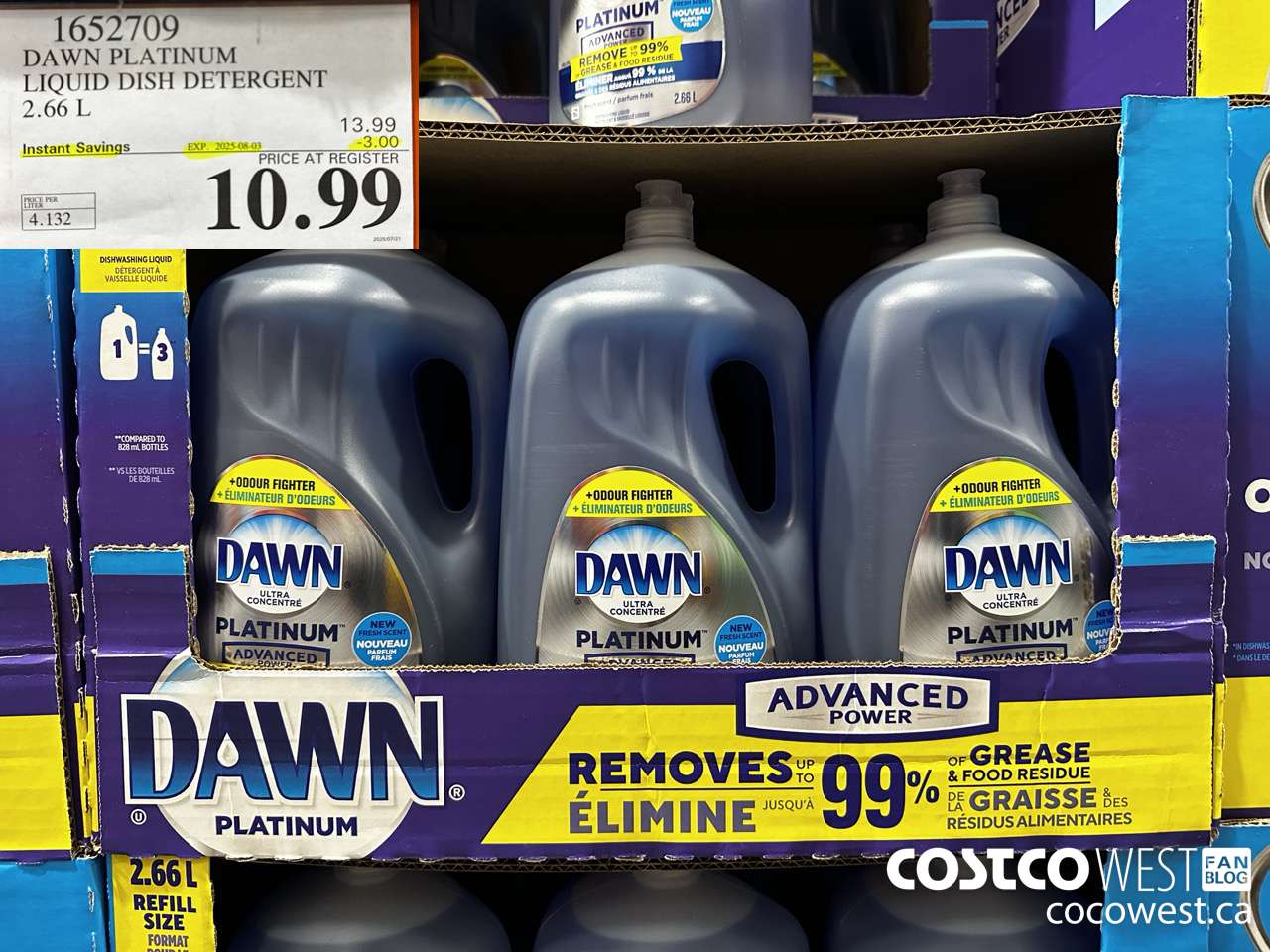 1652709 DAWN PLATINUM LIQUID DISH DETERGENT 2.66L ($3.00 INSTANT SAVINGS EXPIRES ON 2025-08-03) $10.99