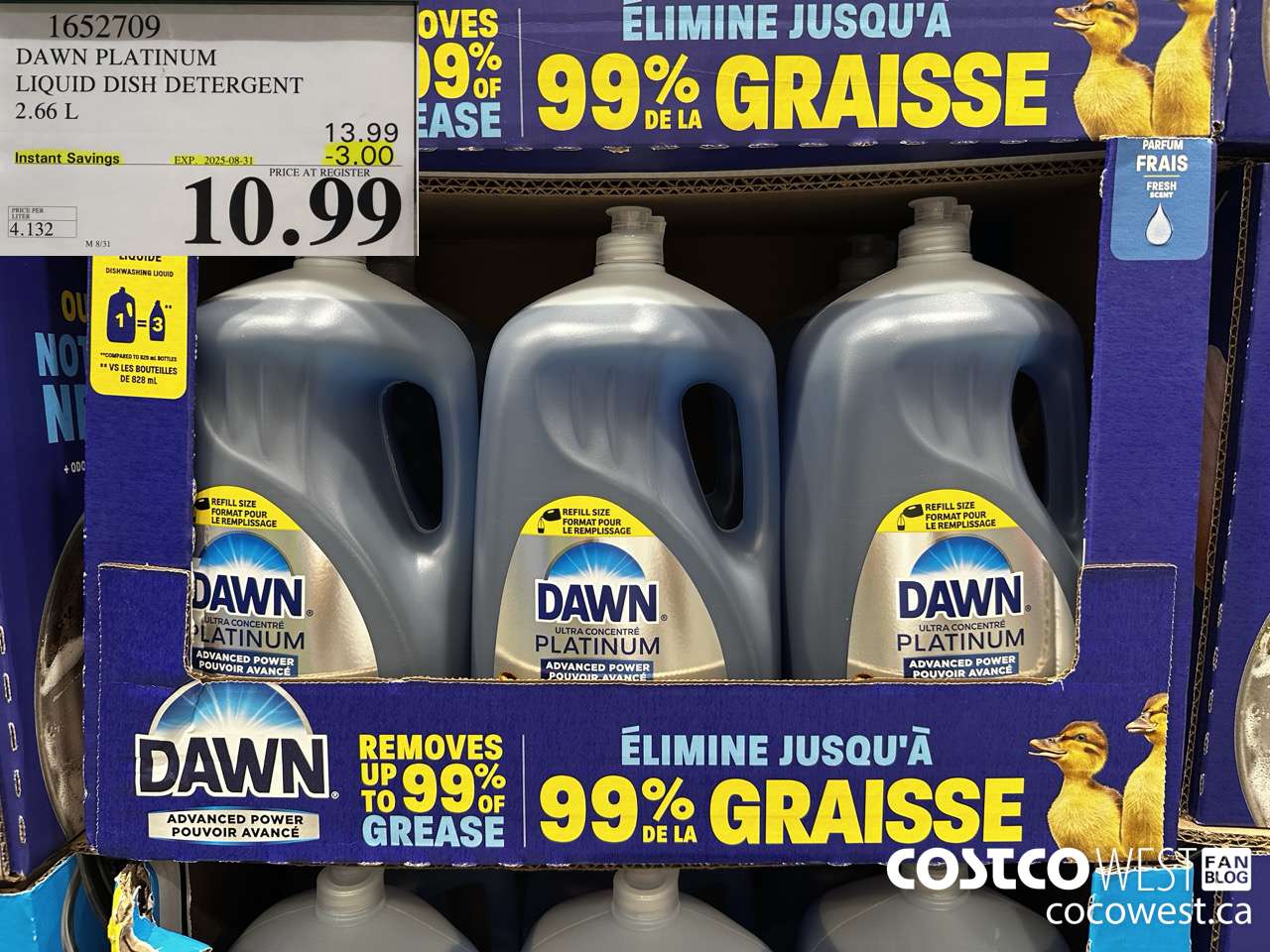 1652709 DAWN PLATINUM LIQUID DISH DETERGENT 2.66L ($3.00 INSTANT SAVINGS EXPIRES ON 2025-08-31) $10.99