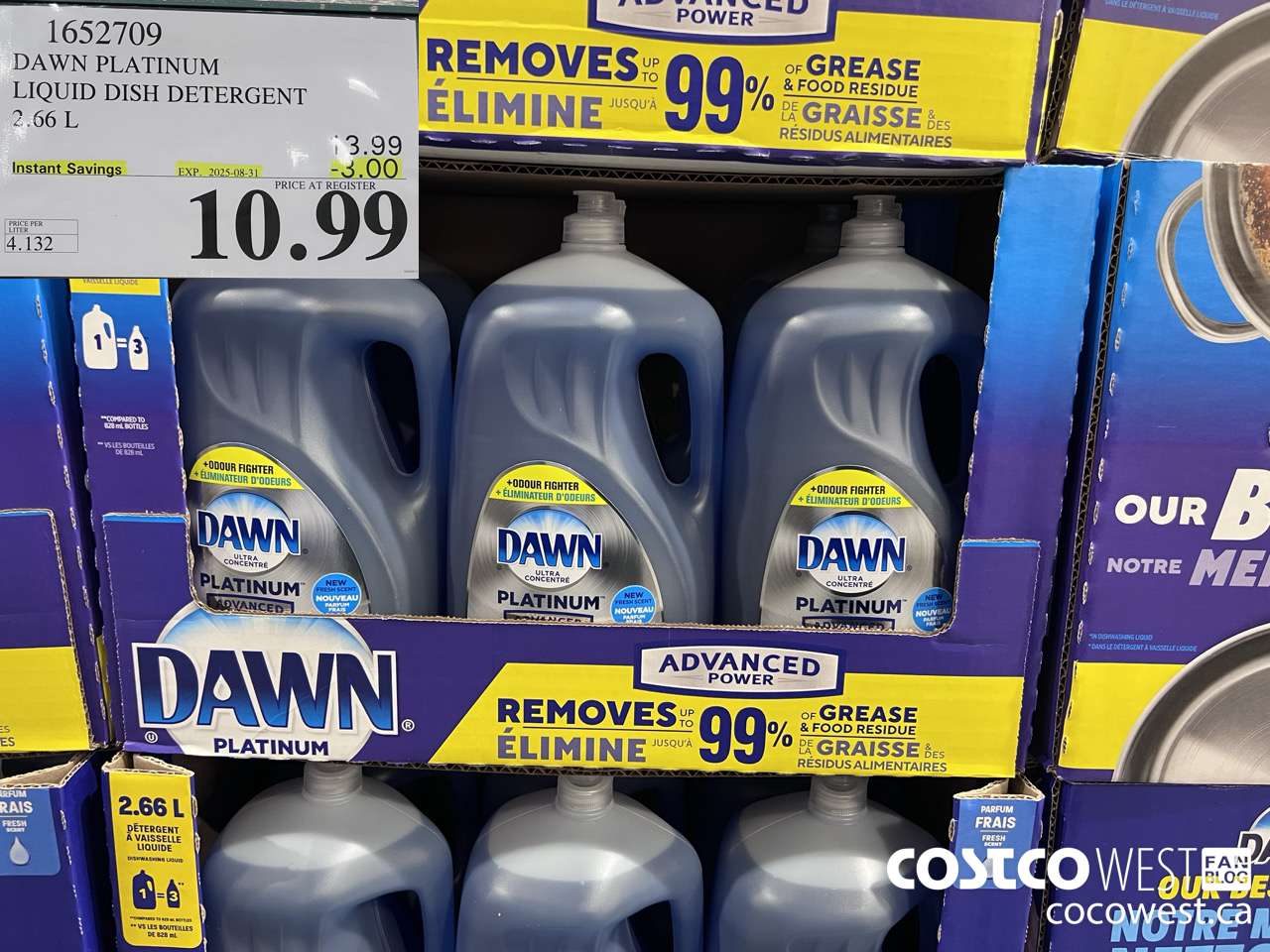 1652709 DAWN PLATINUM LIQUID DISH DETERGENT 2.66L ($3.00 INSTANT SAVINGS EXPIRES ON 2025-08-31) $10.99