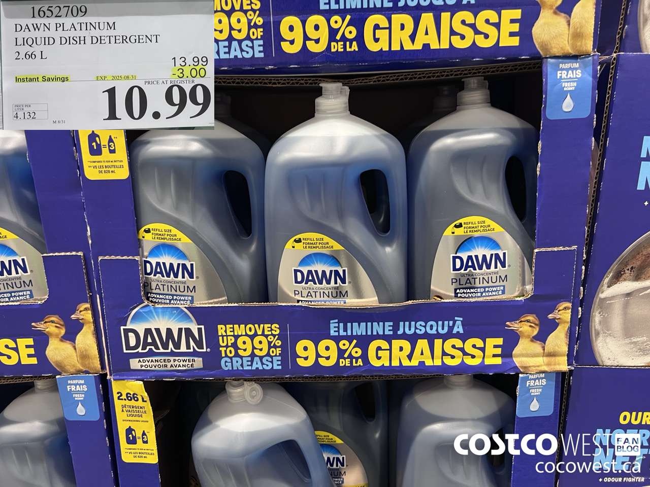 1652709 DAWN PLATINUM LIQUID DISH DETERGENT 2.66L ($3.00 INSTANT SAVINGS EXPIRES ON 2025-08-31) $10.99